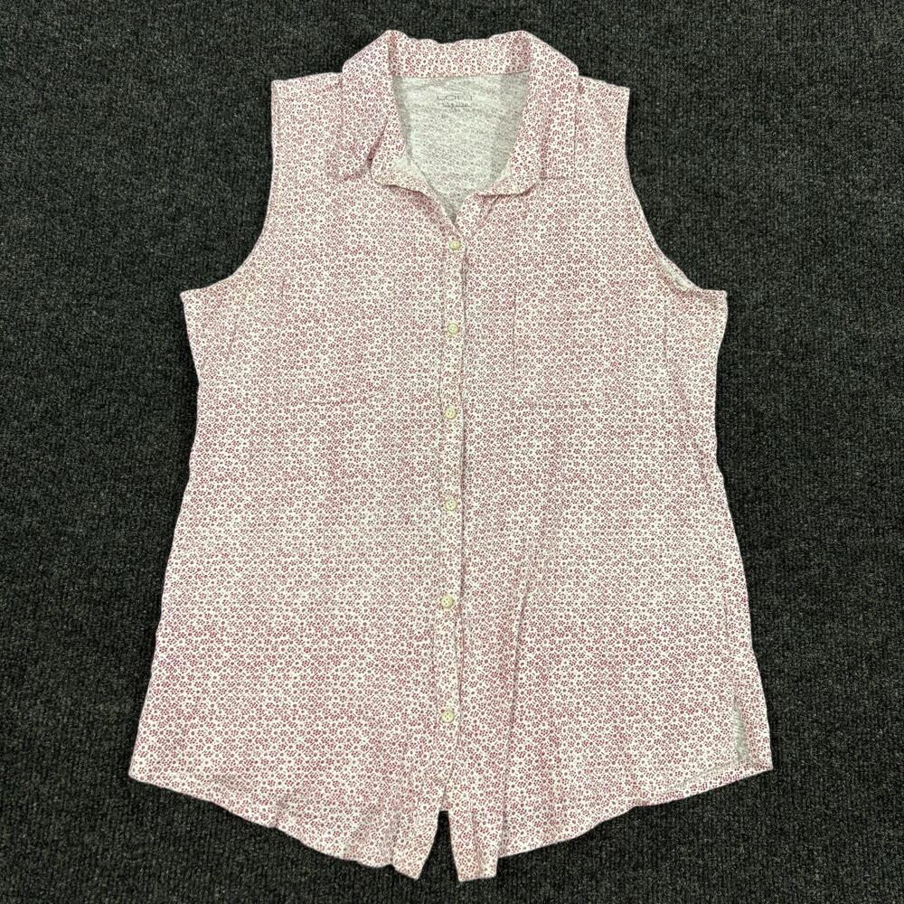 Ann Taylor LOFT Blouse Womens S Pink Floral Collared Sleeveless Button Up Top